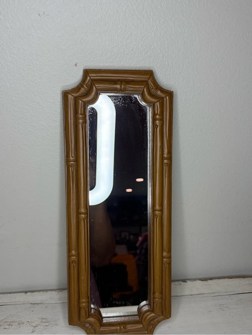 1970s Homco Faux Bamboo Wood, Brown Rectangular Mirror, Made in USA, Wall Hangin